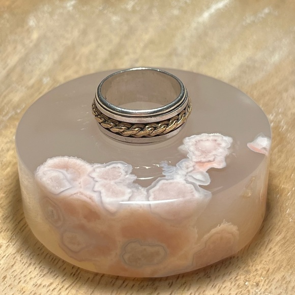 Two-tone Rope Braided 925 Sterling Silver Spinner Ring - Picture 1 of 8